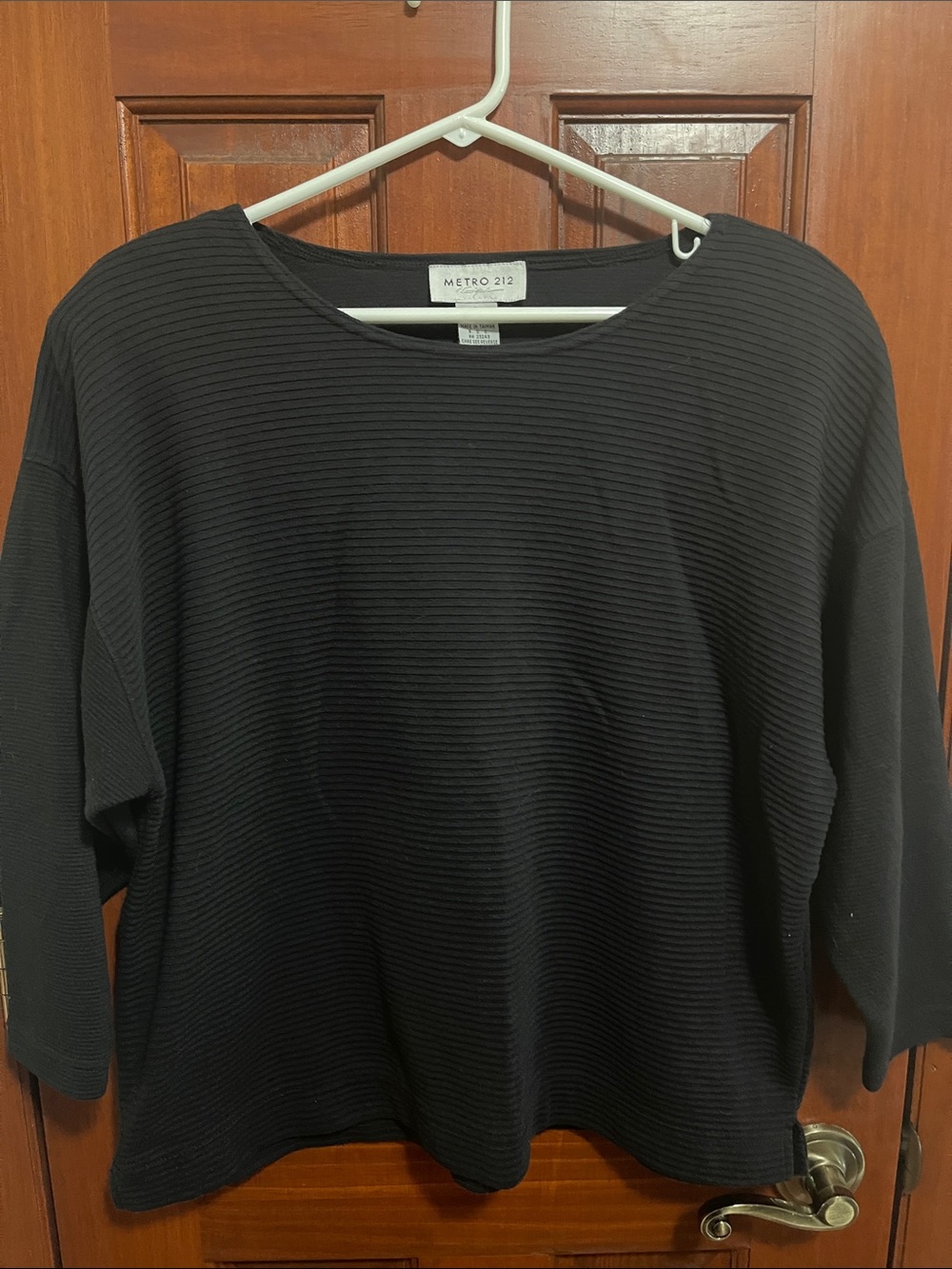 Metro 212 Black Ribbed Crewneck Top